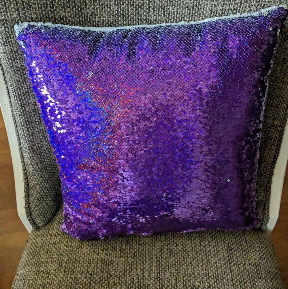 Beautiful Purple And White Sequins Decorative Throw Pillow